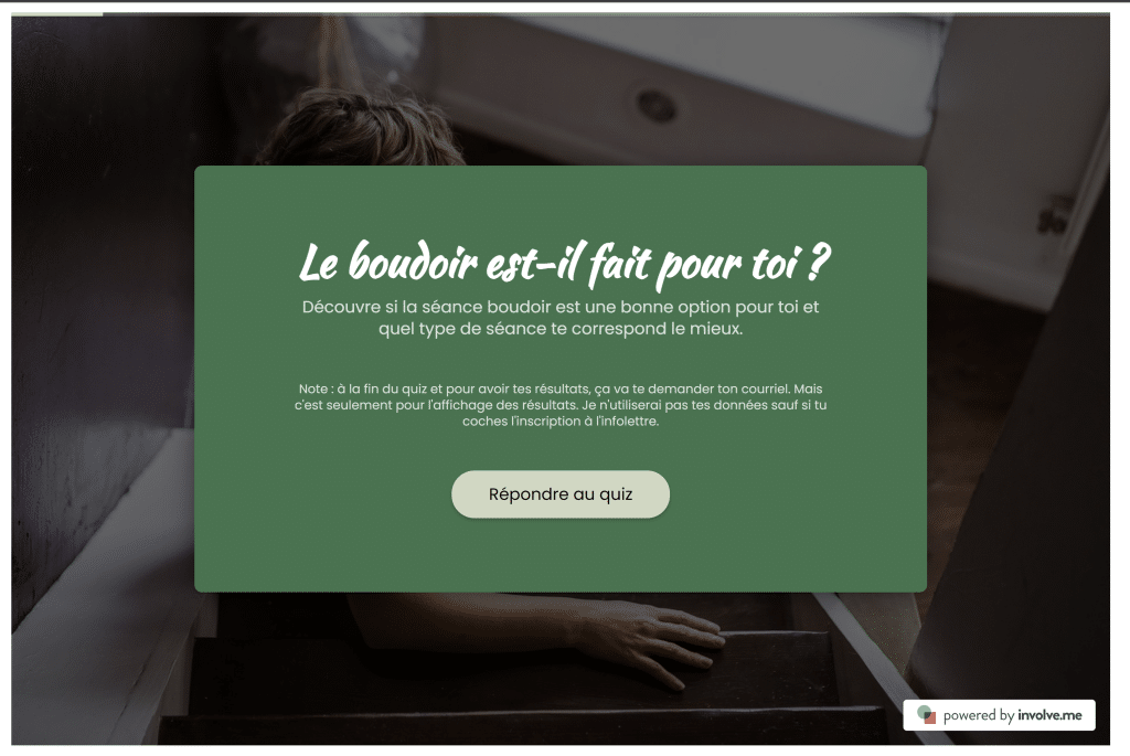 Un exemple de quiz sur Involve.me. Est-ce que le boudoir est fait pour toi?