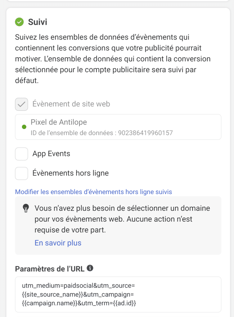 Tag de suivi en publicité méta Tag de suivi en publicité méta