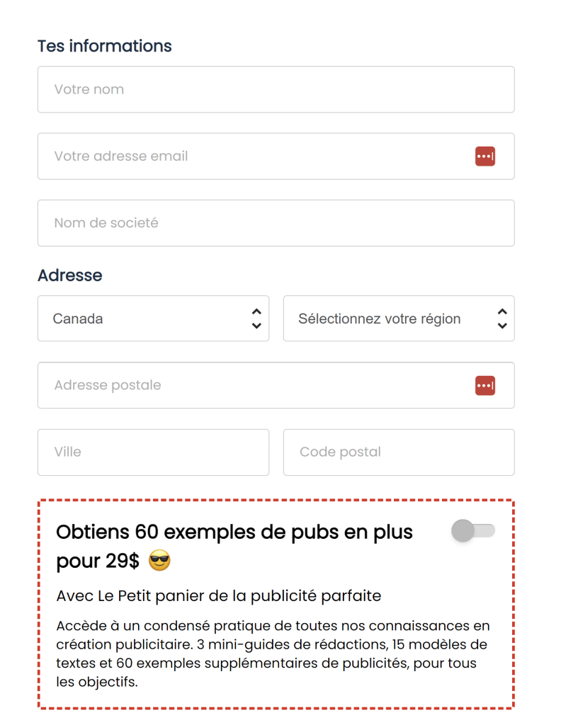 Exemple d'offre bump pour augmenter le panier moyen