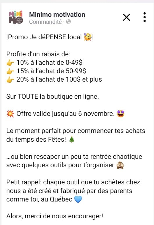 Exemple de publicité de Minimo motivation