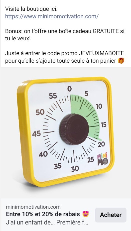 Exemple de publicité de Minimo motivation