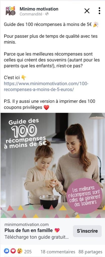 Exemple de publicité de Minimo motivation ludique