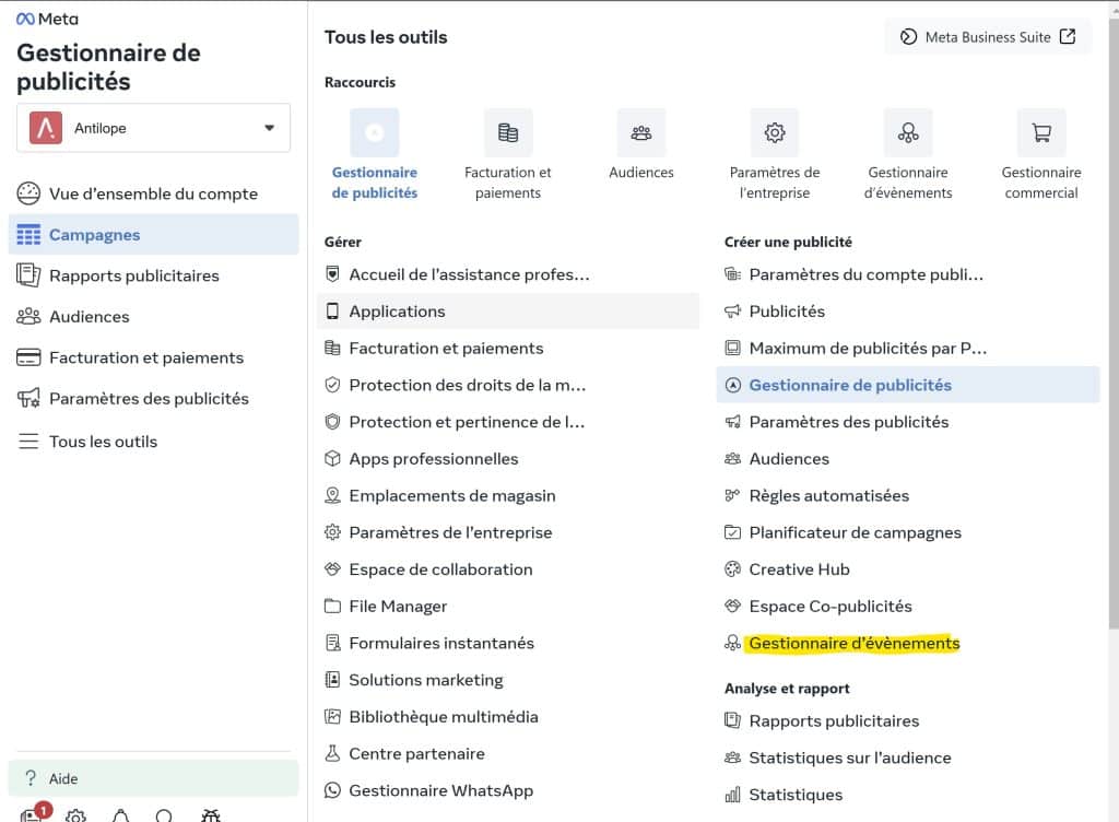 Accéder au gestionnaire d'événements Accéder au gestionnaire d'événements