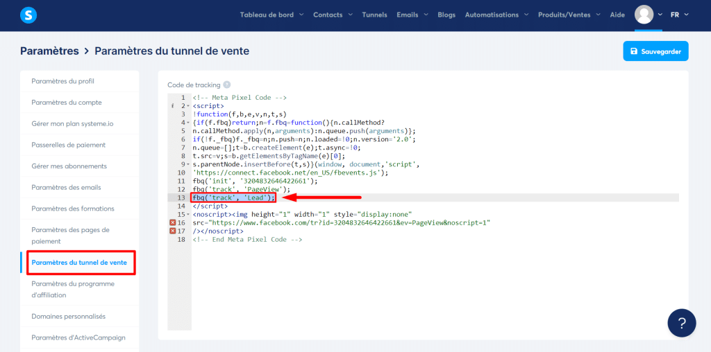 Ajouter le pixel Facebook avec Systeme.IO Ajouter le pixel Facebook avec Systeme.IO