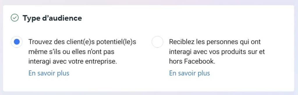 Type d'audience DABA Type d'audience DABA