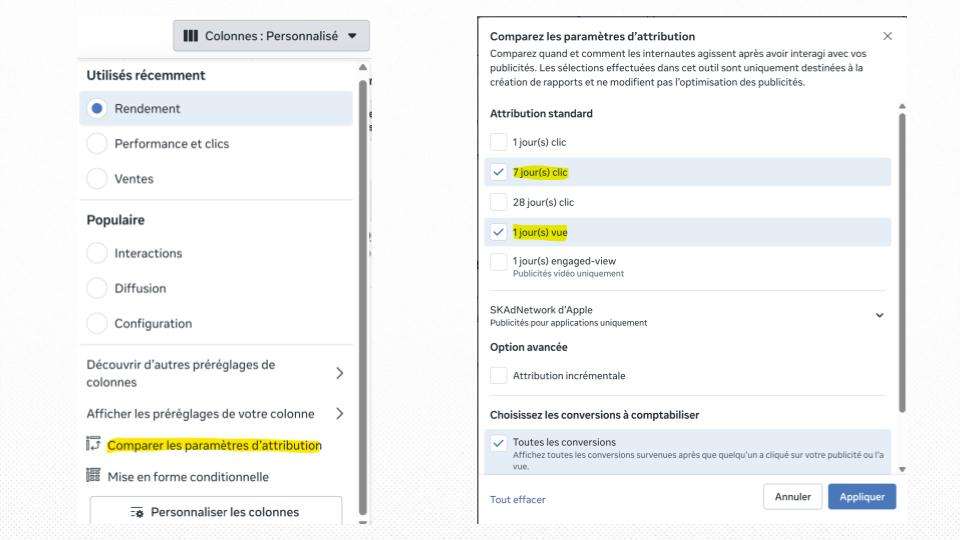 Paramètres d'attribution- gestionnaire de publicités