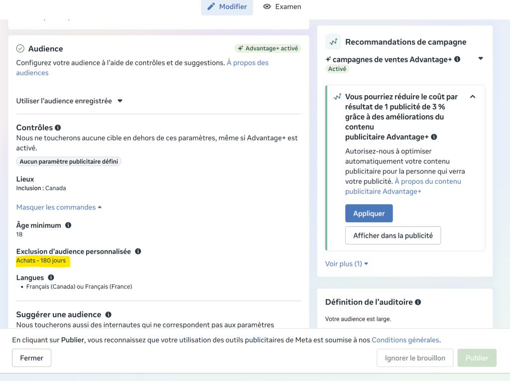 Exclusions d'audience - gestionnaire de publicités