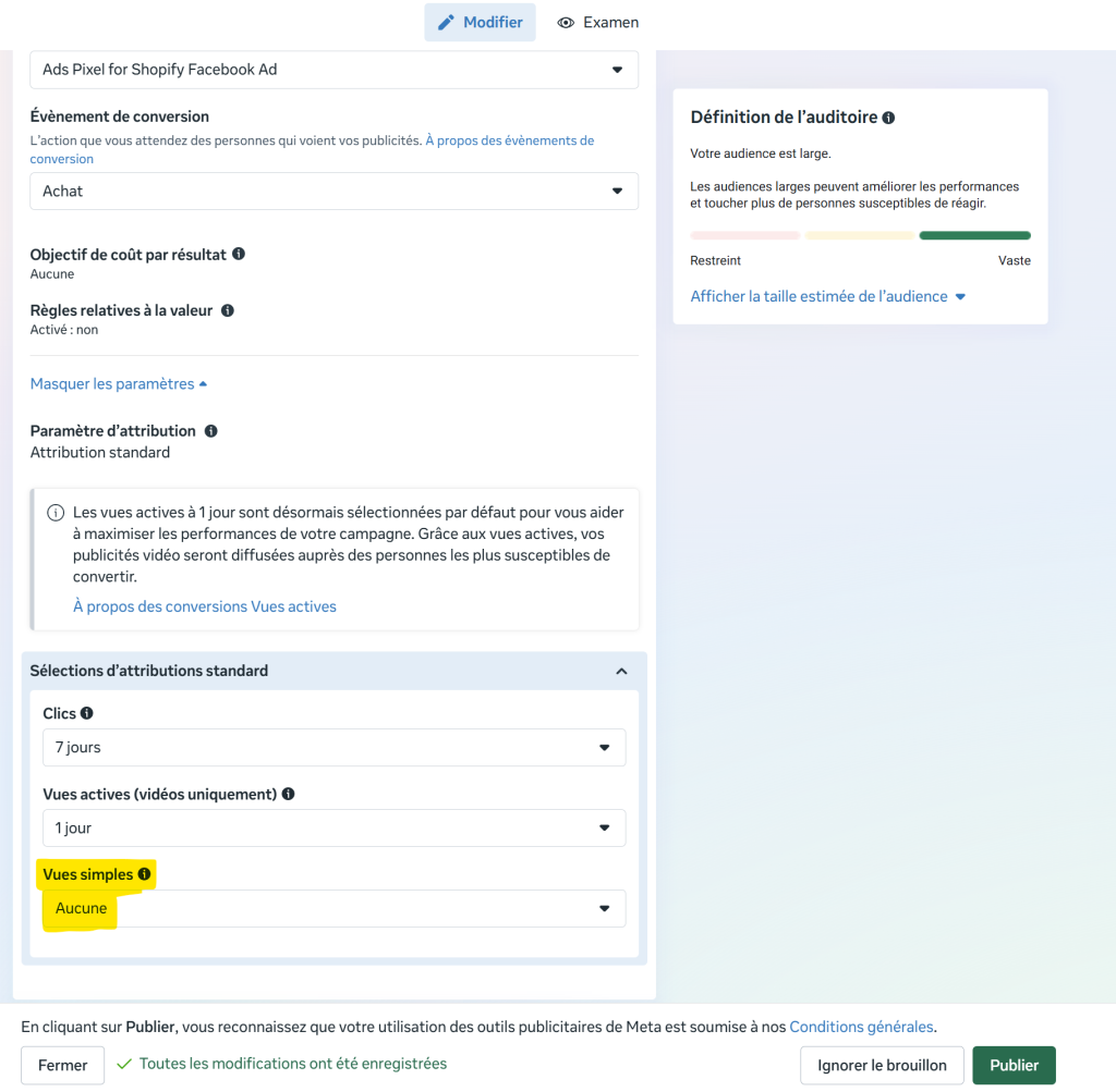 Paramètres d'attribution- gestionnaire de publicités