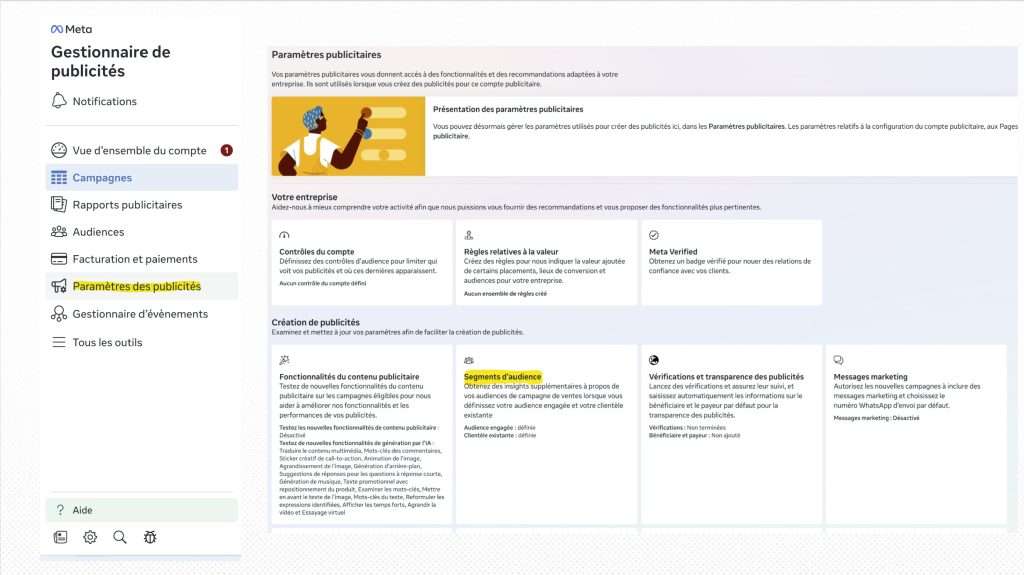 Segments d'audience - gestionnaire de publicités